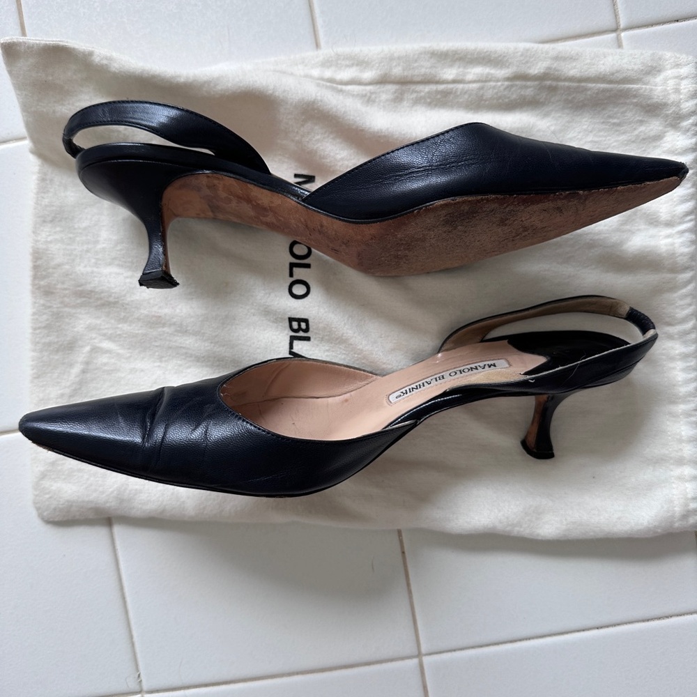 Manolo Blahnik Navy Slingback Heels
